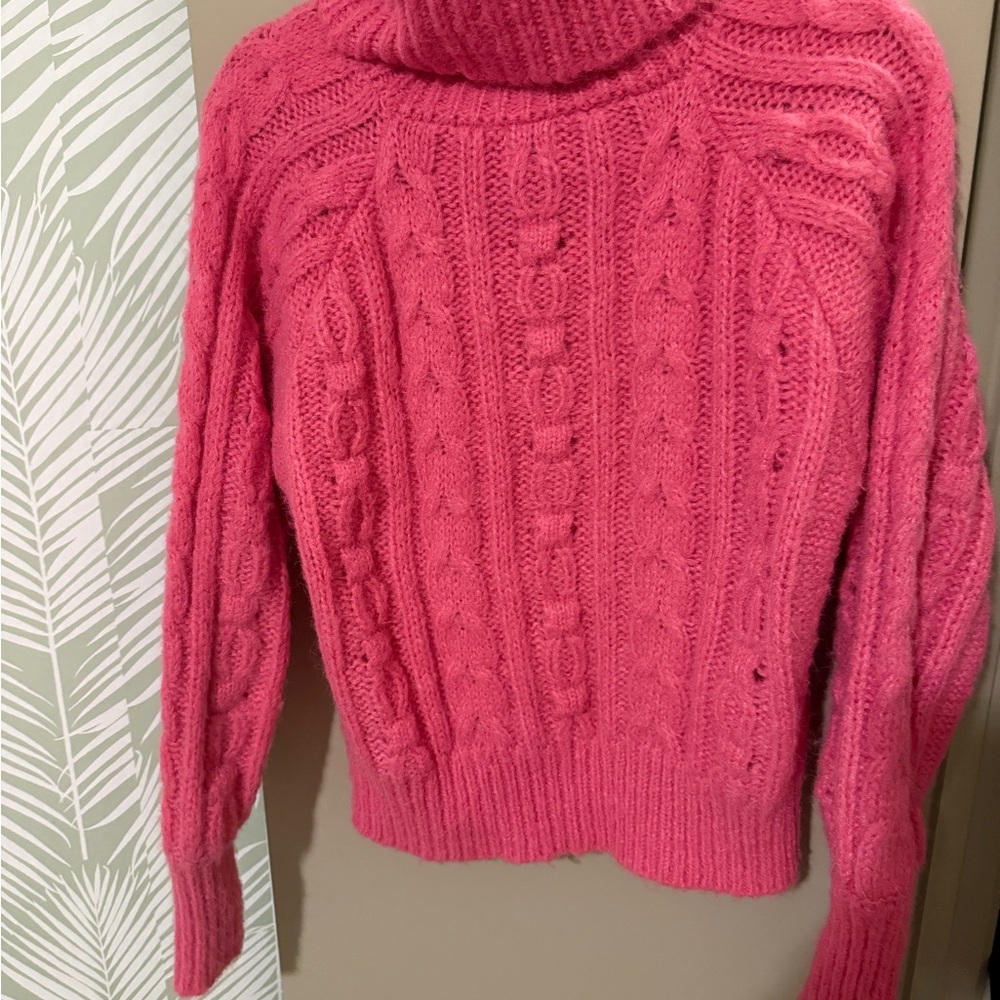 Pink Cable Knit Turtleneck Sweater